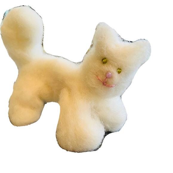 Handmade Retro Style White Cat Doll Pet Felted Wool Toy Poseable One Of A Kind - Picture 2 of 5